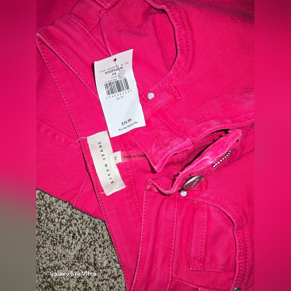 Risen Hot PINK Cargo Jeans Juniors Size 23 - Picture 4 of 4